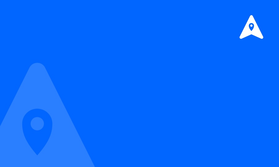 Business card front: solid Arryvz Blue with a white mark top right and a large faint mark bottom left.