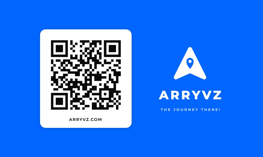 Vehicle magnet: solid Arryvz Blue with a white QR tile and a white stacked lockup.